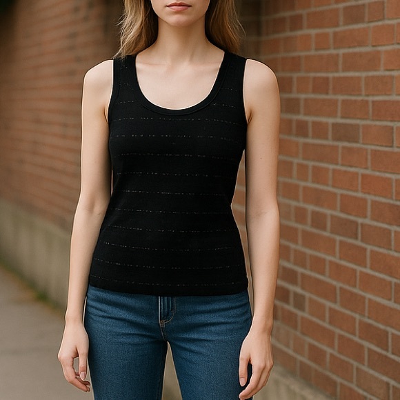 Black knitted sleeveless top beads embellishments size Small - Picture 1 of 7